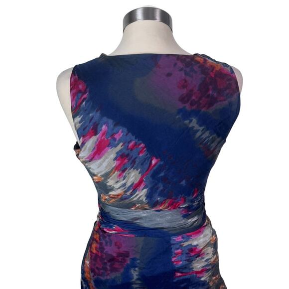 Andrew Marc Size 4 Silk Dress Sleeveless Blue Drape Cowl Neck - Picture 5 of 11